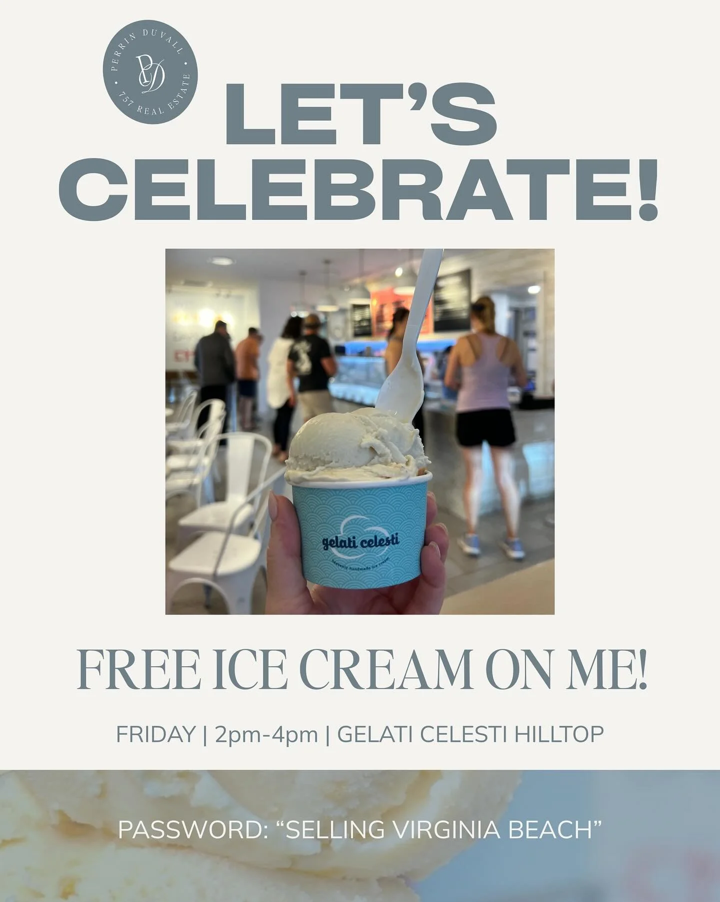 To celebrate stepping out as an independent agent (still a pinch-me moment!), I&rsquo;m inviting you to join me for a sweet afternoon treat 🍦🥳🎉

📍 Gelati Celesti &ndash; Hilltop, Virginia Beach
📅 TOMORROW (Friday 8/14), 2&ndash;4pm
💬 Password: 