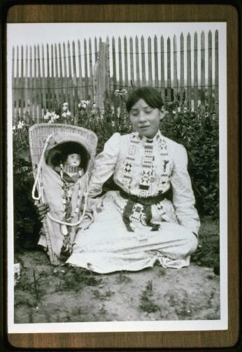 Paiute Girl with Doll in Cradleboard, c. 1908