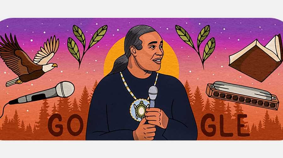 A new Google Doodle honors the history-making Native American comedian Charlie Hill