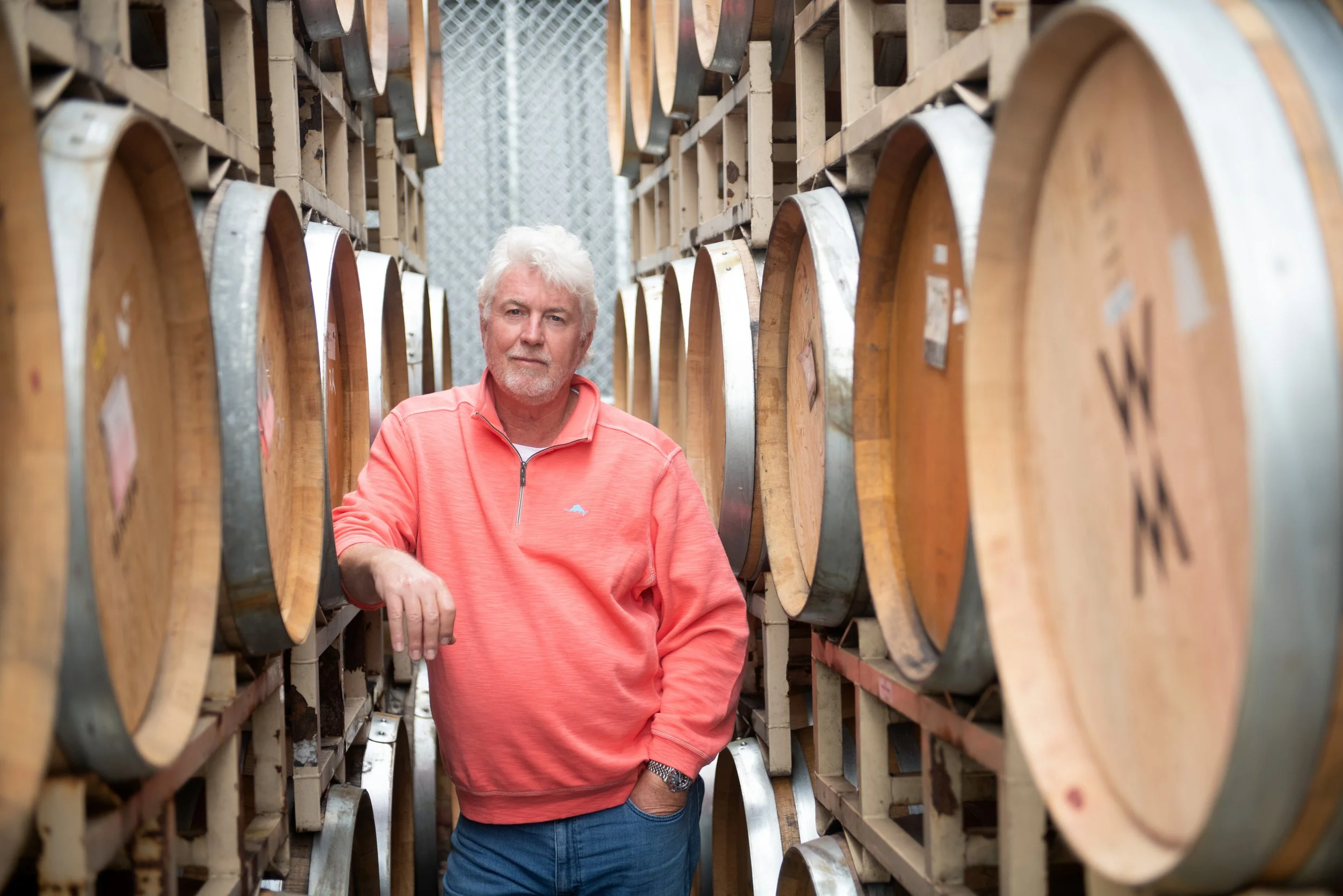 Laurent in the barrel room