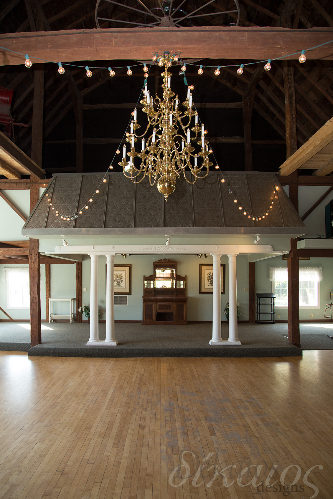 The upper level of the barn with the dance floor.