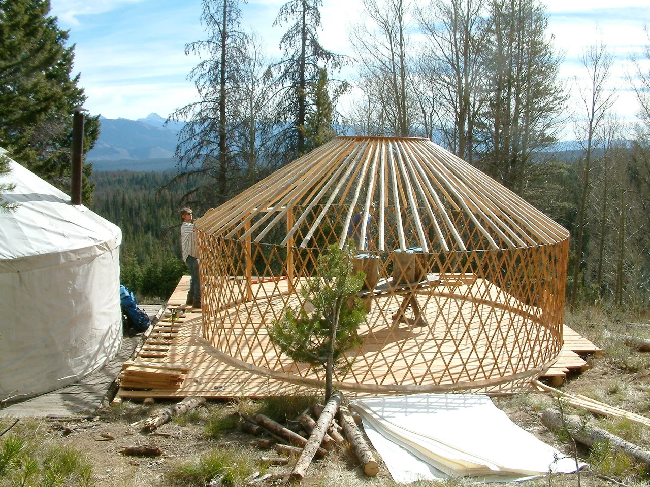  On-site yurt work, Autumn 2003, for SMG’s William Peak re-design and construction     Design →  