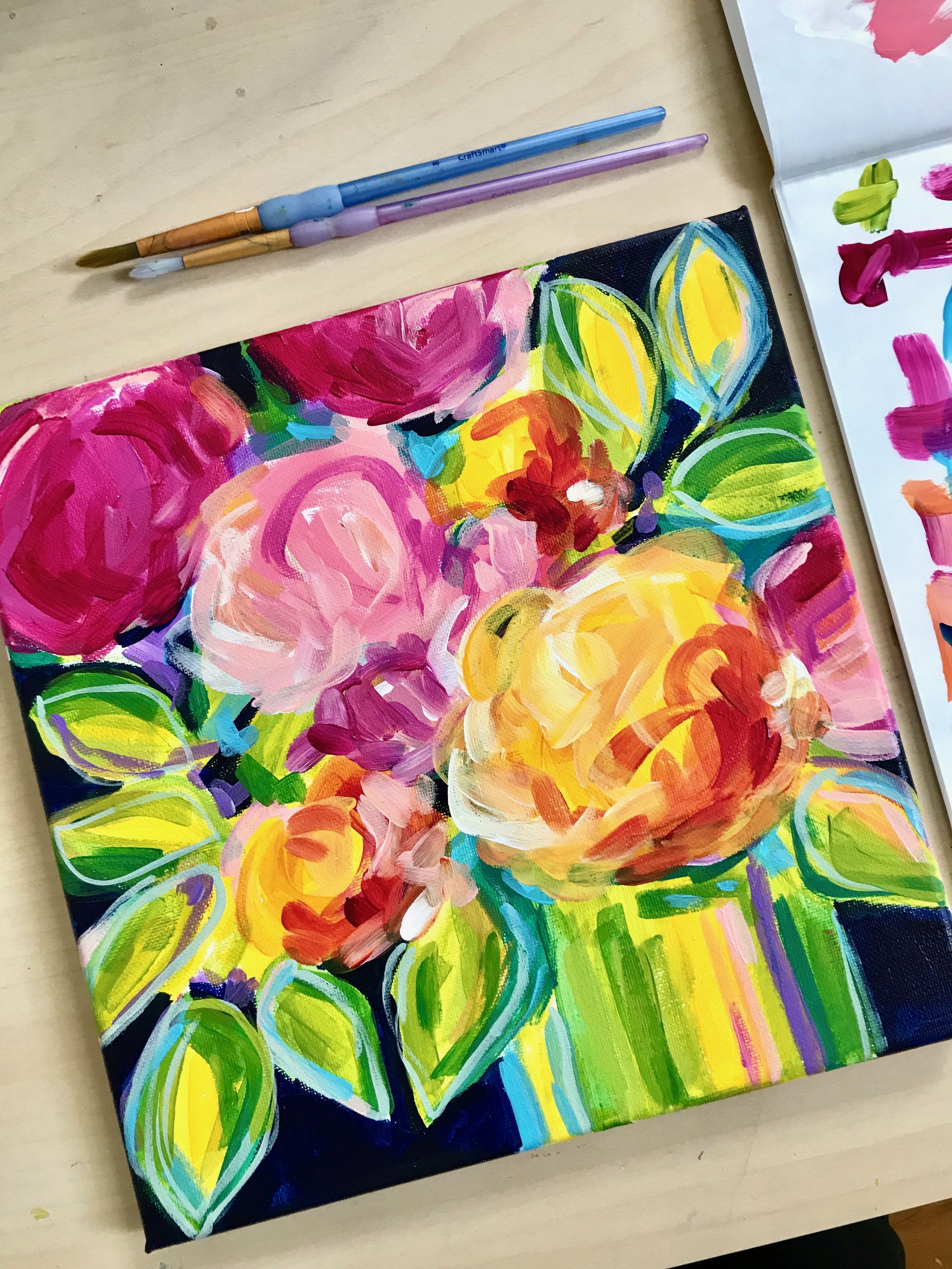Learn how to paint abstract flowers on canvas with acrylic paint - Easy to  follow step by step! — Elle Byers Art