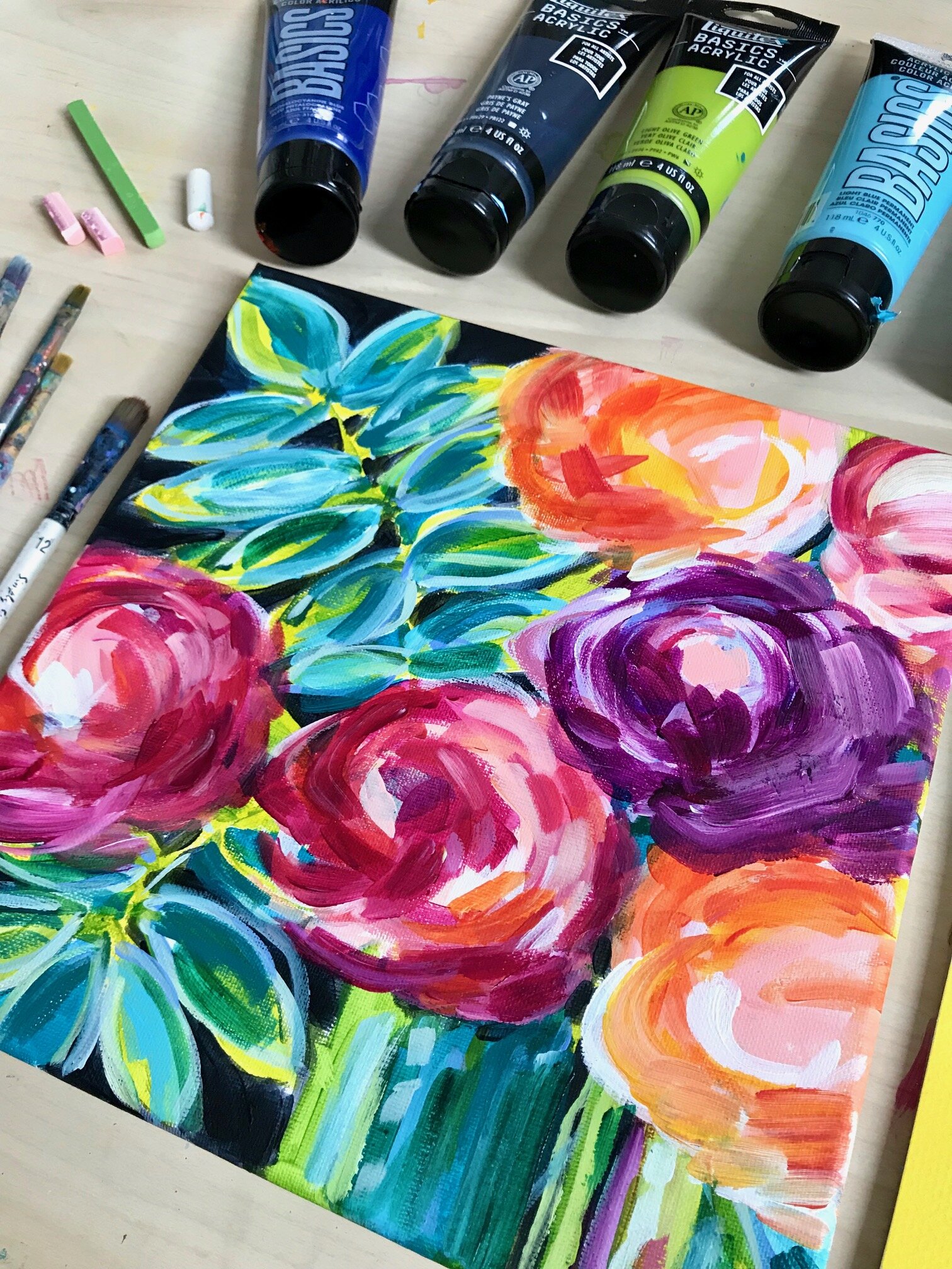 Easy Flower Painting Ideas For Beginners Step By Step Acrylic Painting Tutorials Elle Byers Art