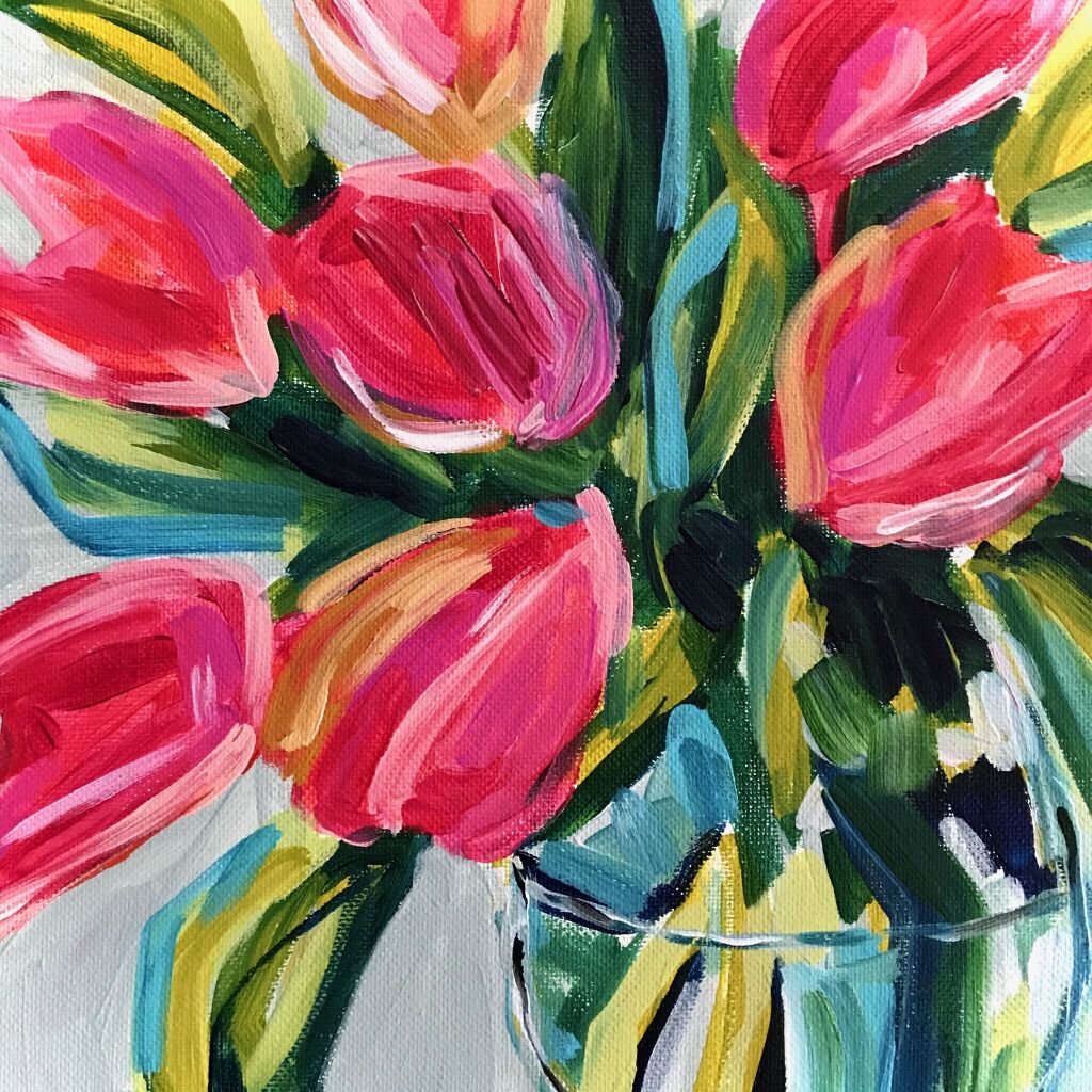 Flower Painting: How to Paint Tulips with Acrylic Paint on Canvas
