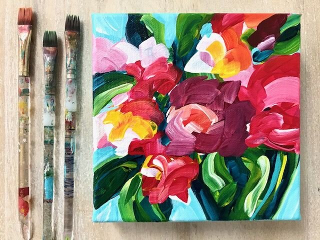 Learn how to paint abstract flowers on canvas with acrylic paint