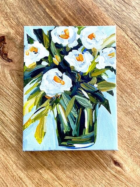 Original Abstract Acrylic Flower Painting on Canvas Vase 4