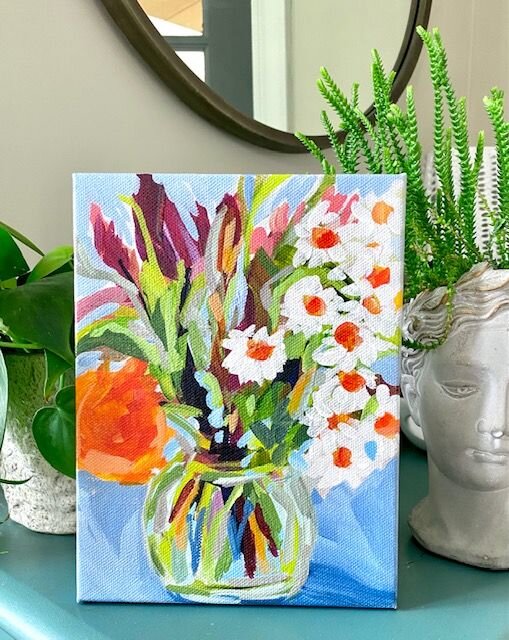 flowers with orange in a vase acrylic painting.jpg