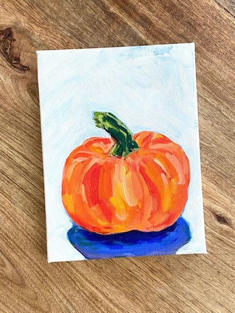 pumpkin painting acrylic on canvas orange blue shadow.jpg
