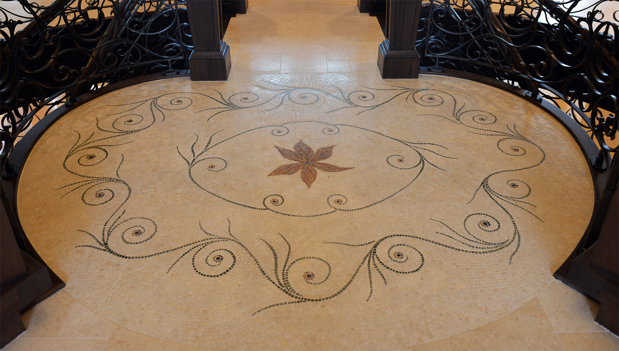 Tuscan Inspired Limestone Mosaic Floor