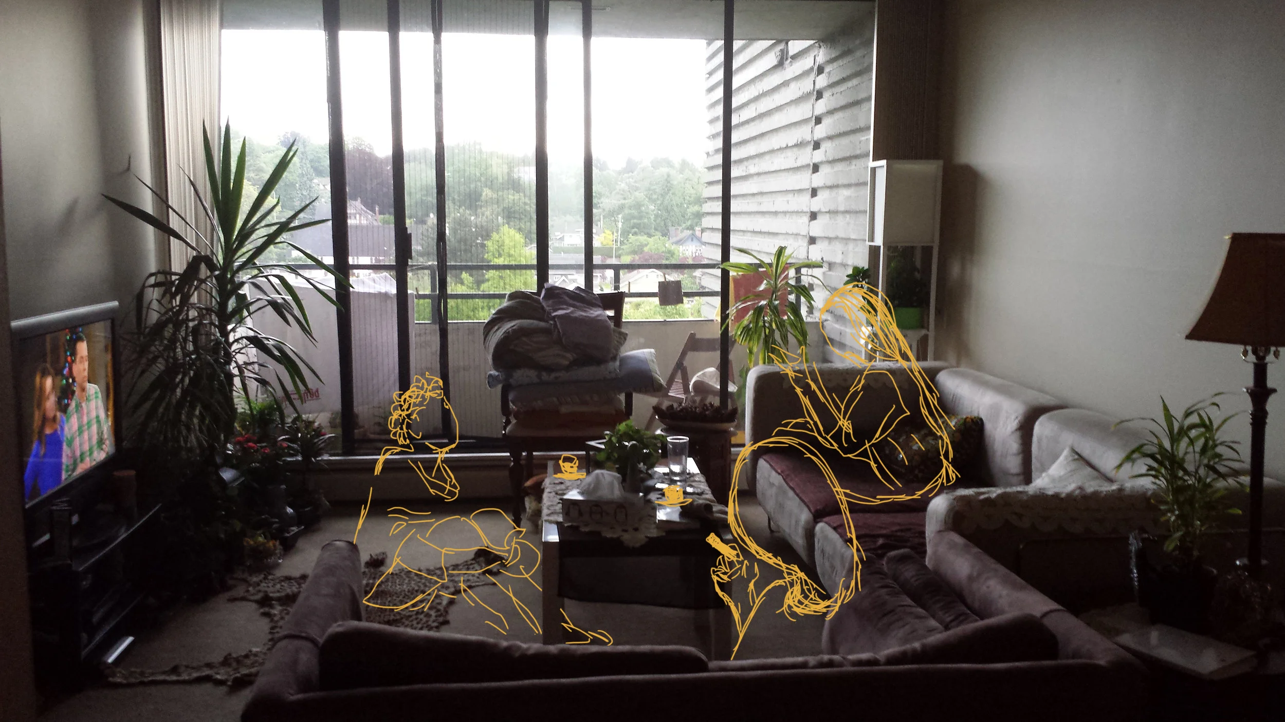 Imagined gathering in my grandmother’s living room in Vancouver, 2016.
