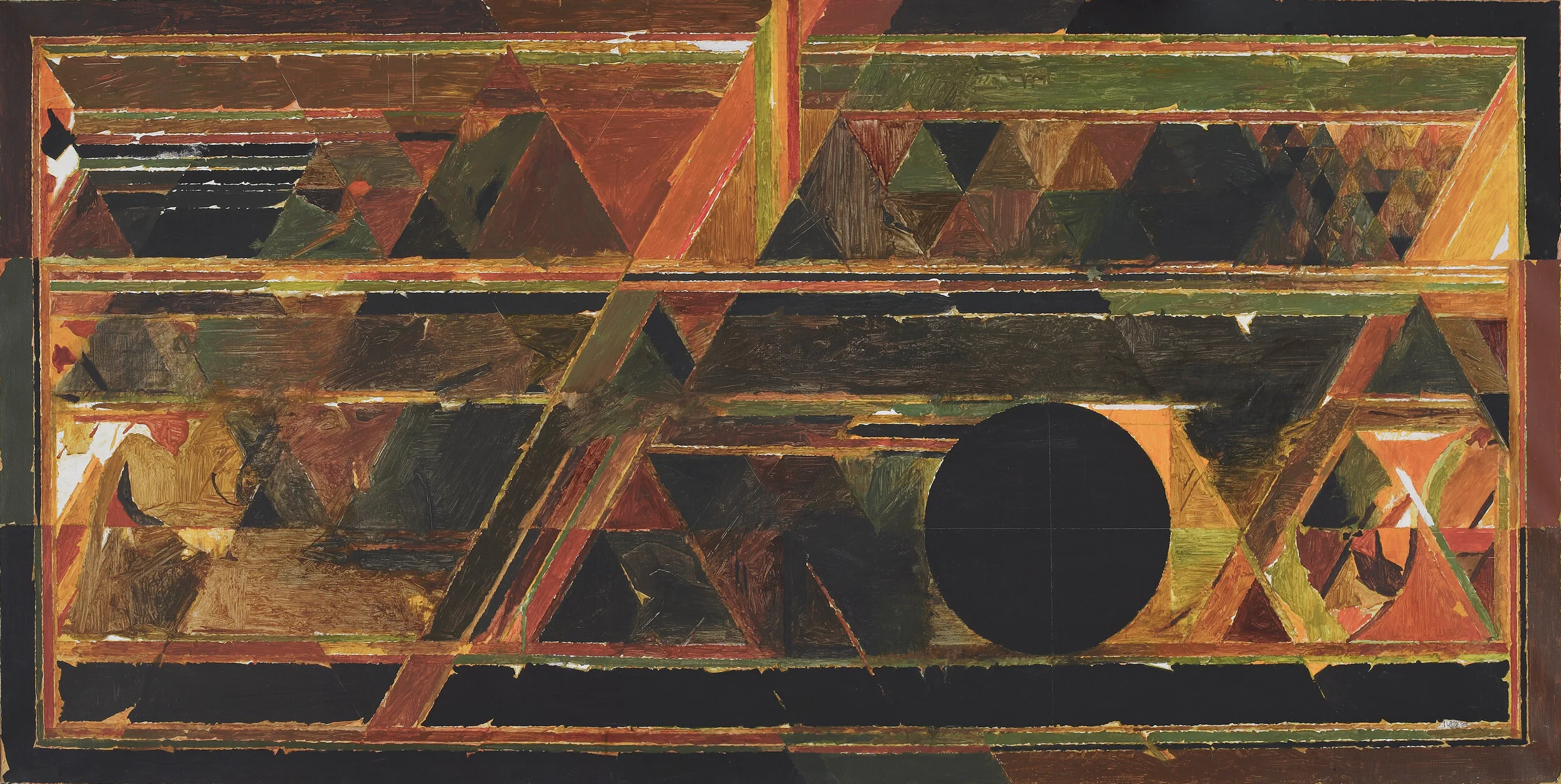 S. H. Raza Satpura , 1984, Acrylic on canvas H. 47 x W. 94 in. (119.4 x 238.8 cm), Minal and Dinesh Vazirani, Image courtesy of the Lender