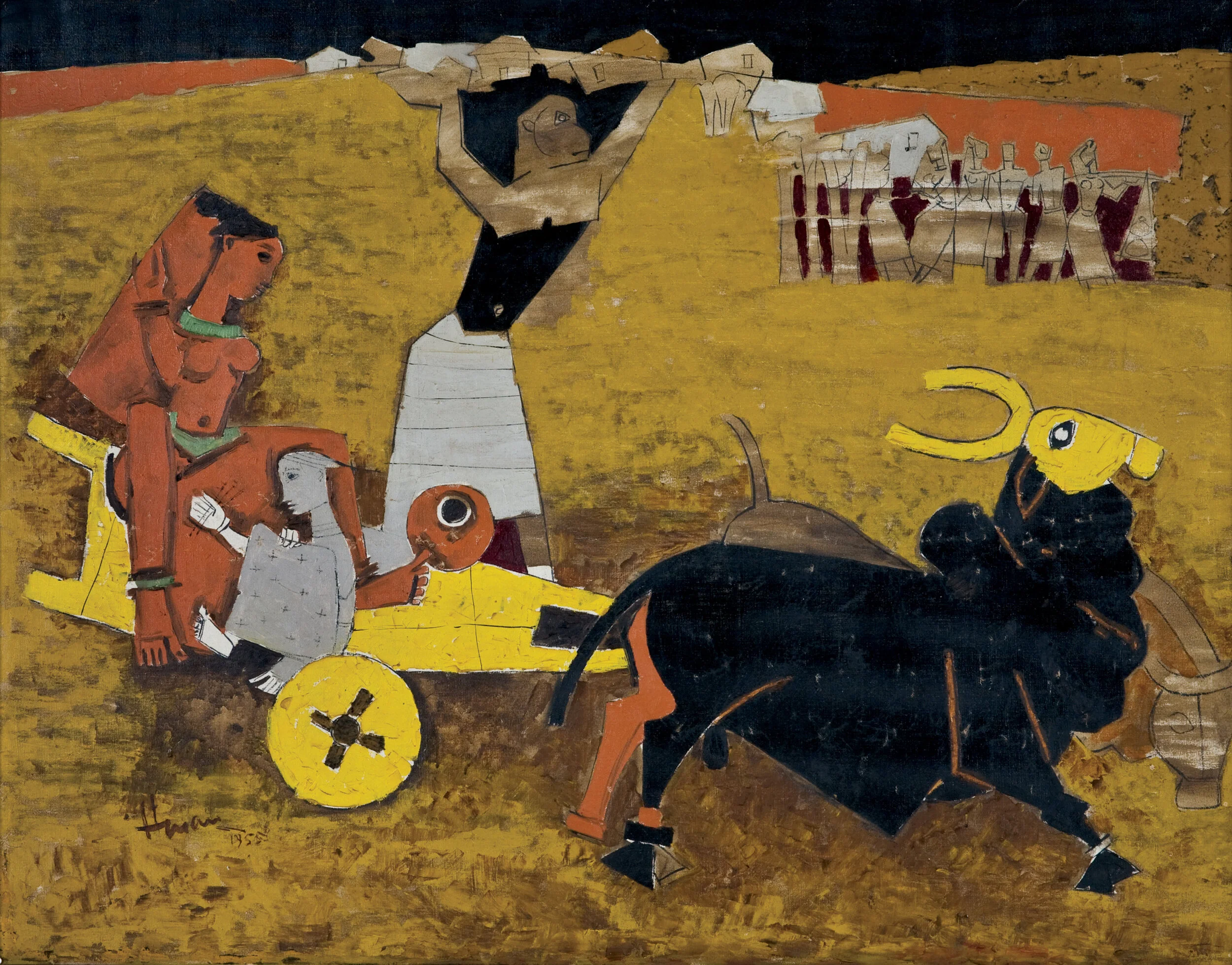 M. F. Husain Yatra , 1955 Oil on canvas, H. 33 1/2 x W. 42 1/2 in. (85.1 x 108 cm) Collection Kiran Nadar Museum of Art, New Delhi