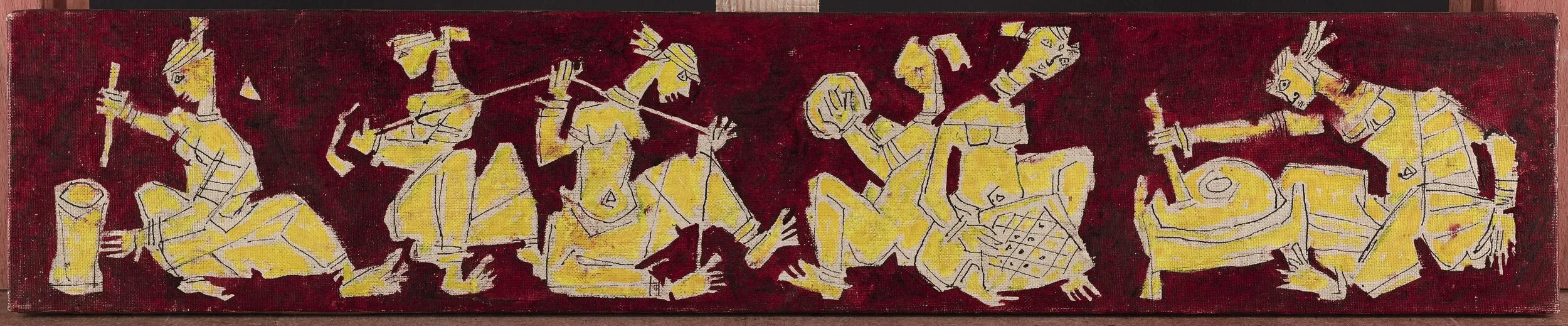 M.F. Husain. Villagers, 1955. .Oil on canvas. H. 5 x W. 25 1/2 in. (12.7 x 64.8 cm). Ashish and Reshma Jain, New Delhi. Image courtesy of Grosvenor Gallery