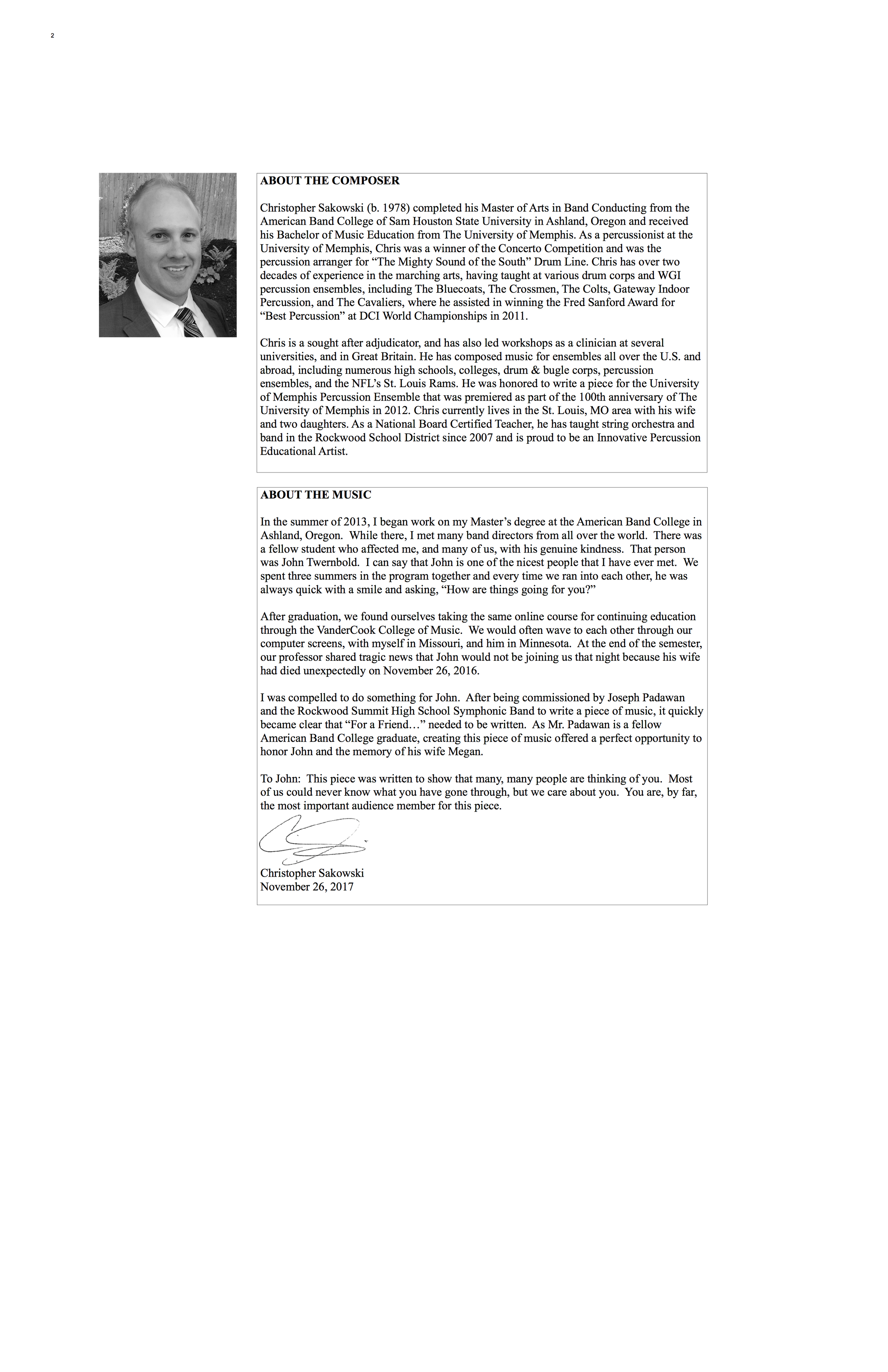 Christopher Sakowski Music For a Friend 2