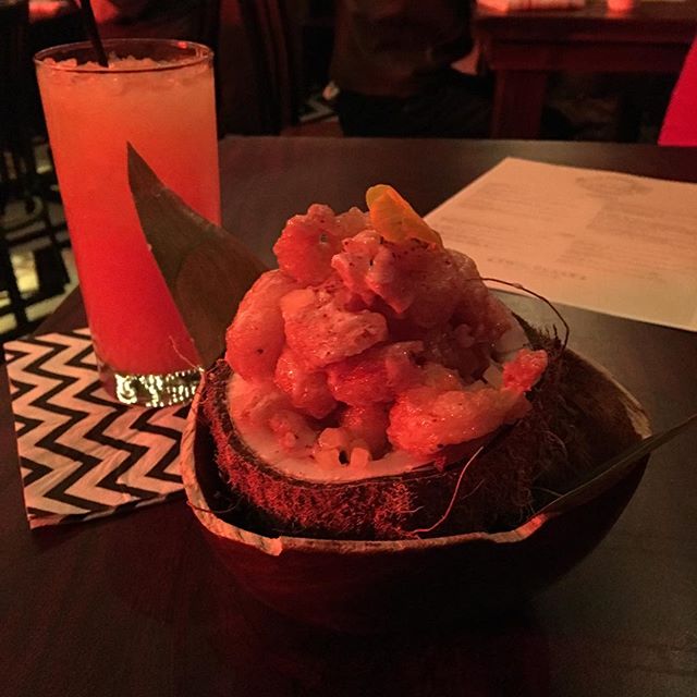 Dr Jacobys popcorn shrimp in a coconut plus a Fire Walk With Me. Meanwhile... #twinpeaks #roadhouse #popup