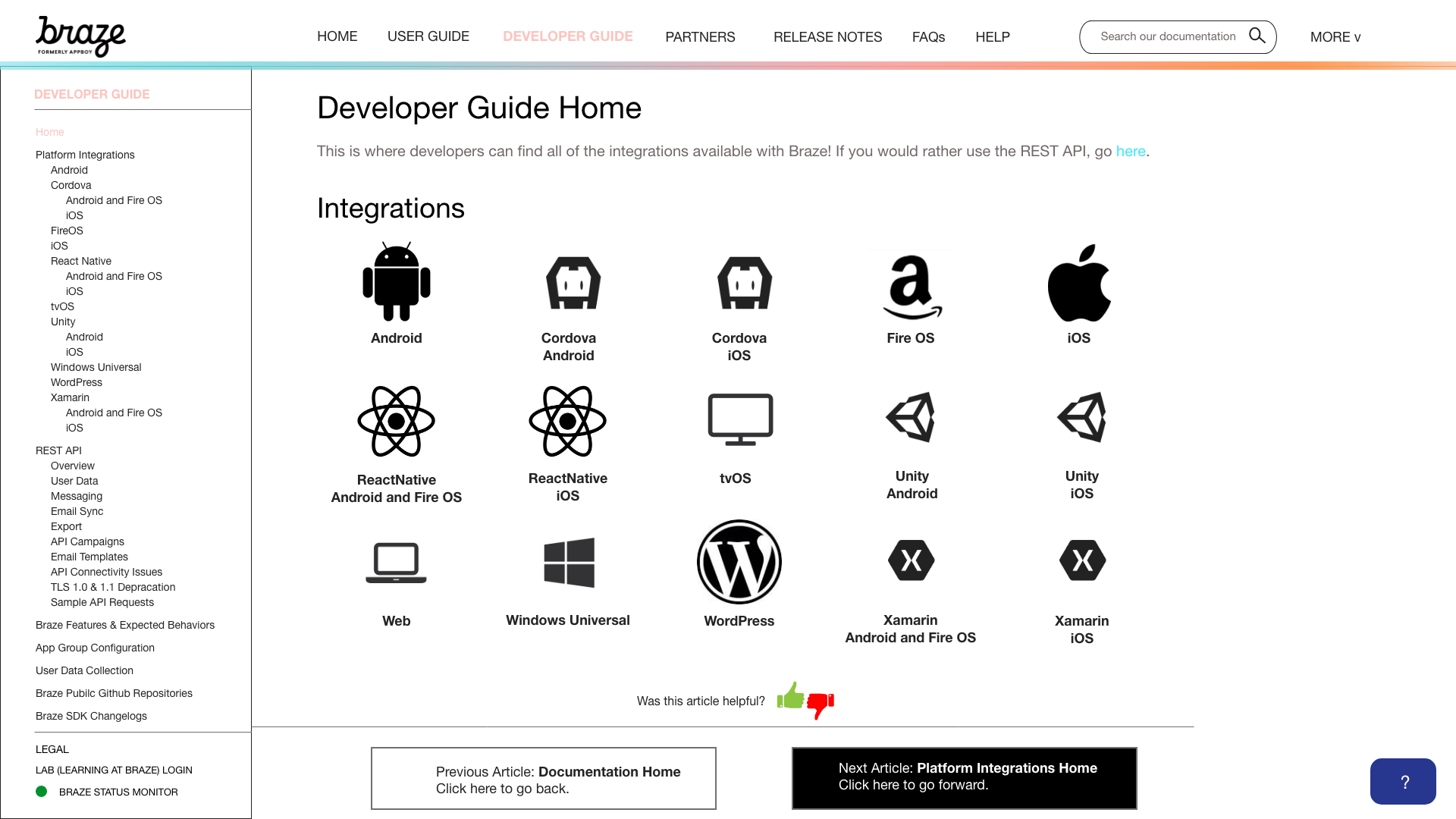 Another early concept for the Braze Docs site.