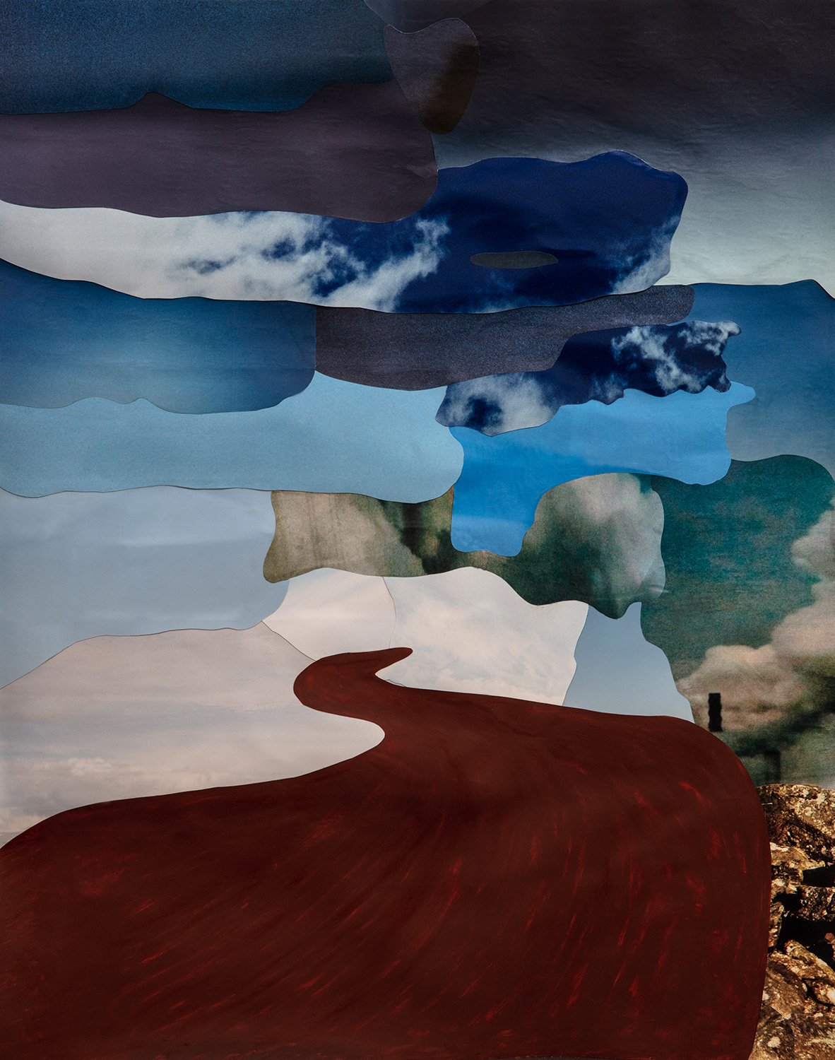  “Red Earth”, 20×24”, Collage on paper, 2024 