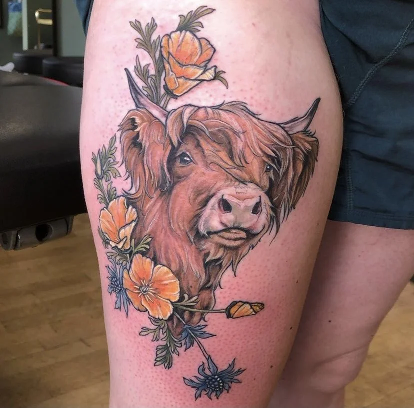 TwoHeaded Cow Tattoo On A Thigh by localbirdmom  Tattoogridnet