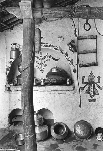  Bhupendra Karia,&nbsp; Painted Wall with Brass Pots, Dewat, &nbsp;1969 