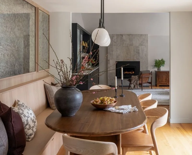 What once felt like a tight squeeze is now one of the most inviting moments in the home.

Positioned between the kitchen and living room, this dining space came with its fair share of challenges&mdash;pinched circulation and no room to expand. So we 