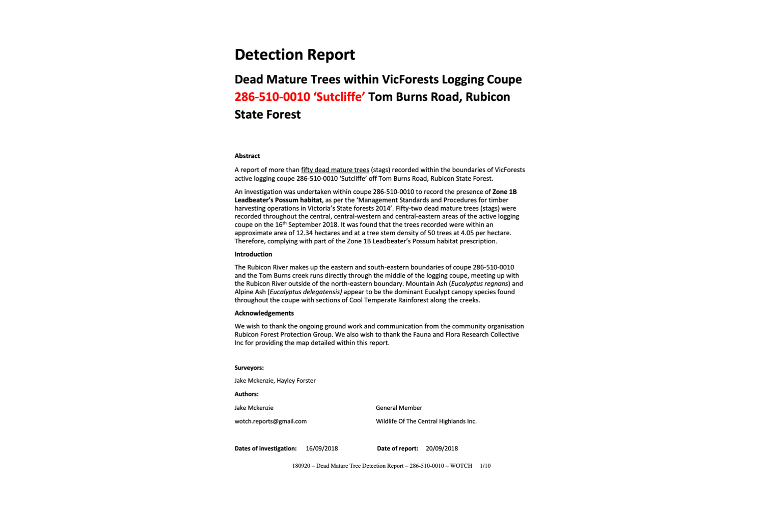 Dead Mature Tree Survey – 286-510-0010 'Sutcliffe'