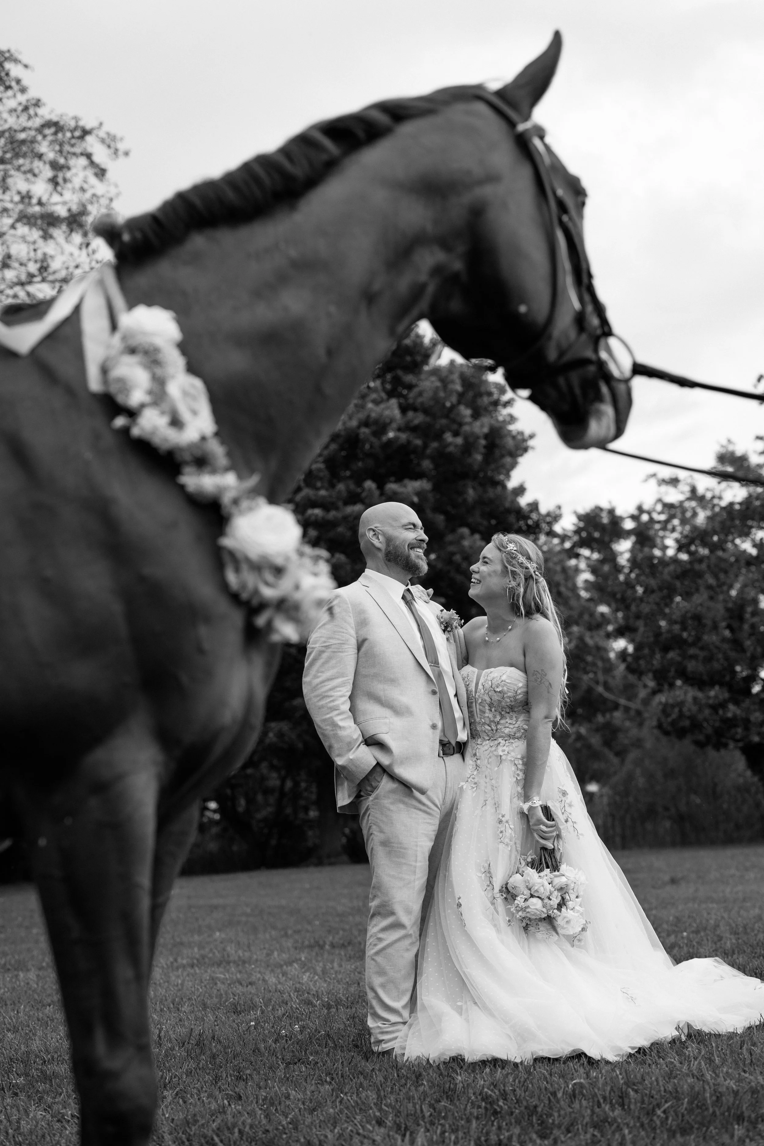 Fairytale Elopement featuring horse on private residence