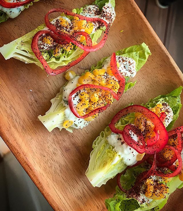 βHand saladβ ππ± is what I playfully called this passed app of #littlegems #quesocotija #corn #pickledshallots & #pimentΓ³n π Yes, in LA we can make a #wedgesalad #guiltfree #eatsmall
