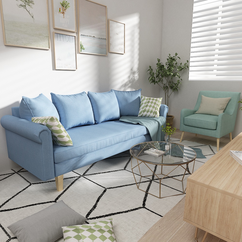 Queenshome Modernes Linen Fauteuil Furnitures House Canape Convertible Double Couch Living Room Blue Fabric Sofas Queens Home