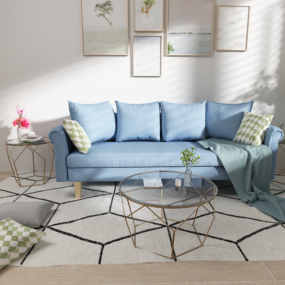 Queenshome Modernes Linen Fauteuil Furnitures House Canape Convertible Double Couch Living Room Blue Fabric Sofas Queens Home