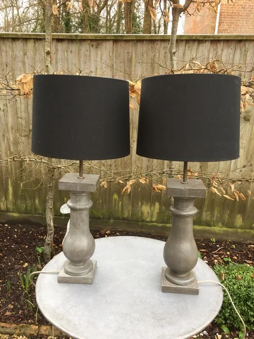 Pair of wooden painted lamp stands with shades £120 each