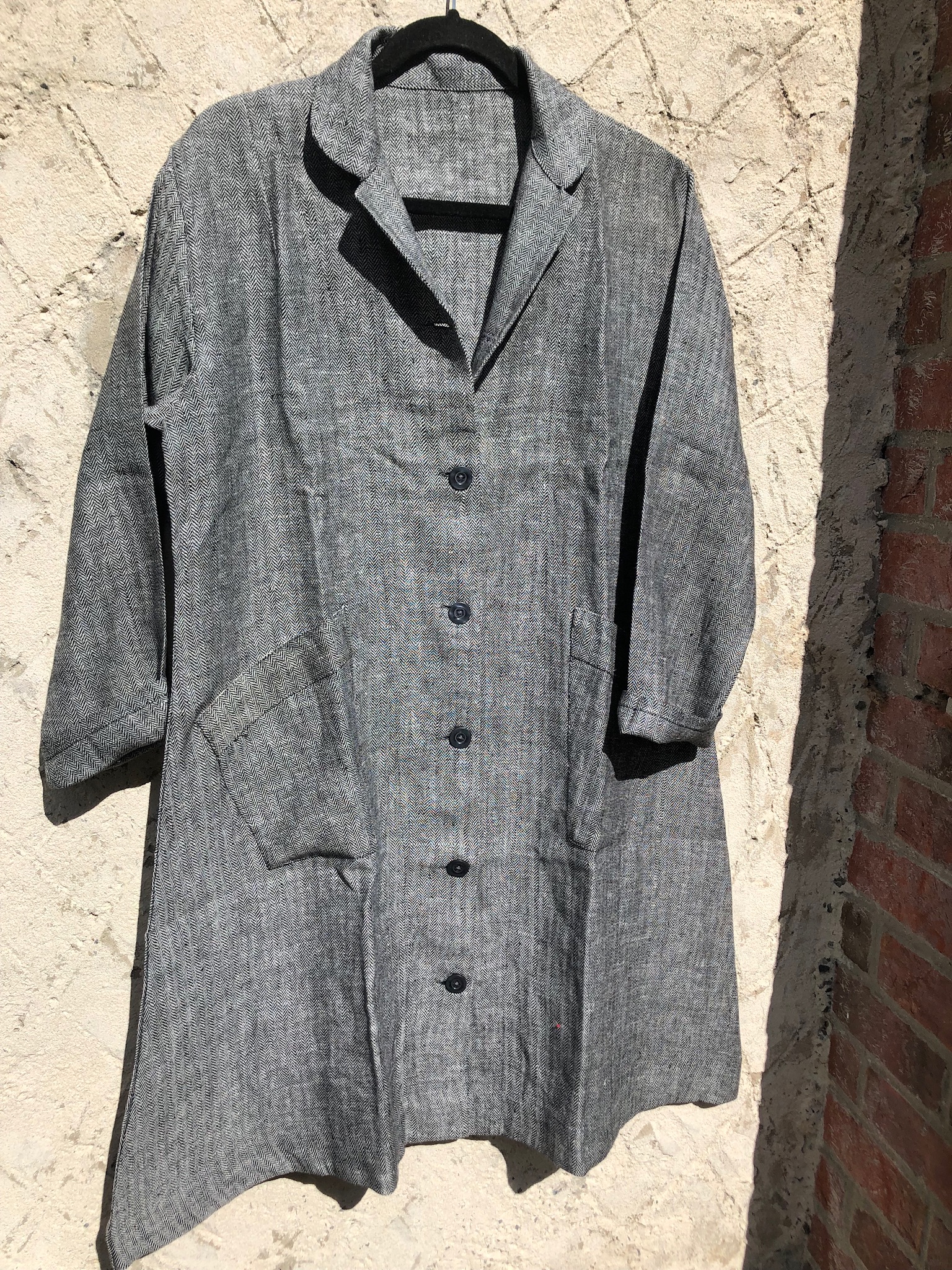 Herringbone blue coat, with retro pattern Cotton detail on inside of pocket, see pic to left, £95