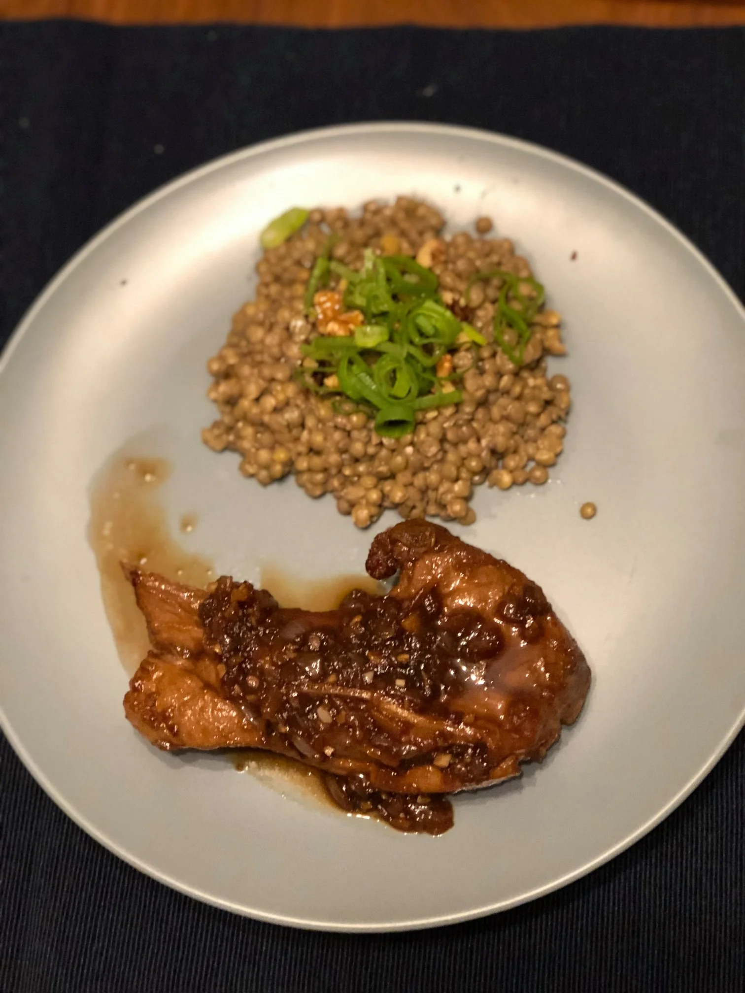 Lentil and Walnut Salad and Asian Lamb Chops