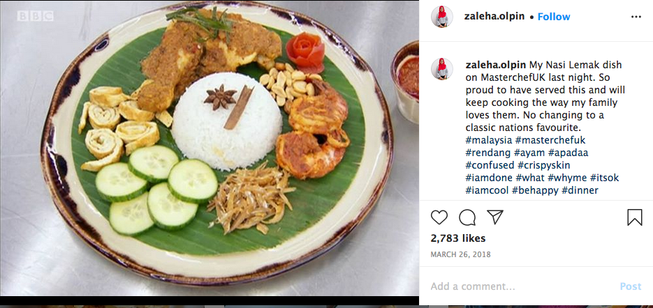 Zaleha’s Instagram post after she was eliminated from the MasterChef UK competition.