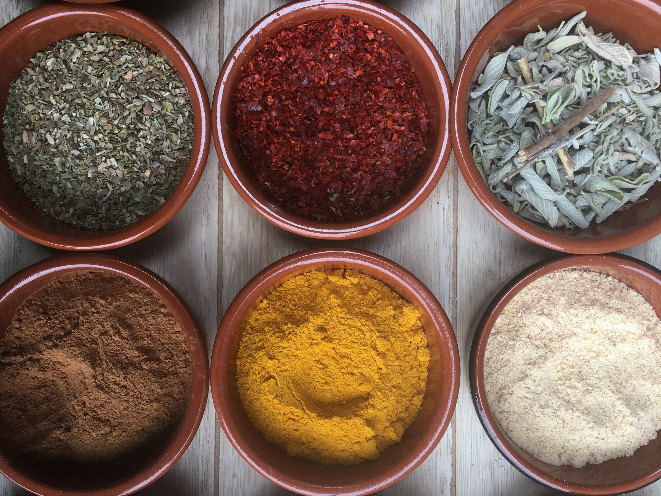 colorful spices in bowls