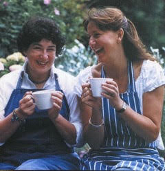 Joanne (left) and Fran share a laugh over a cup of tea.