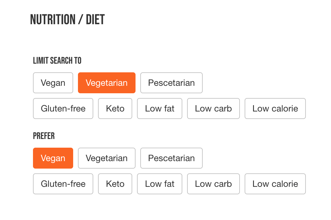 New feature: Personalize search to your dietary preferences