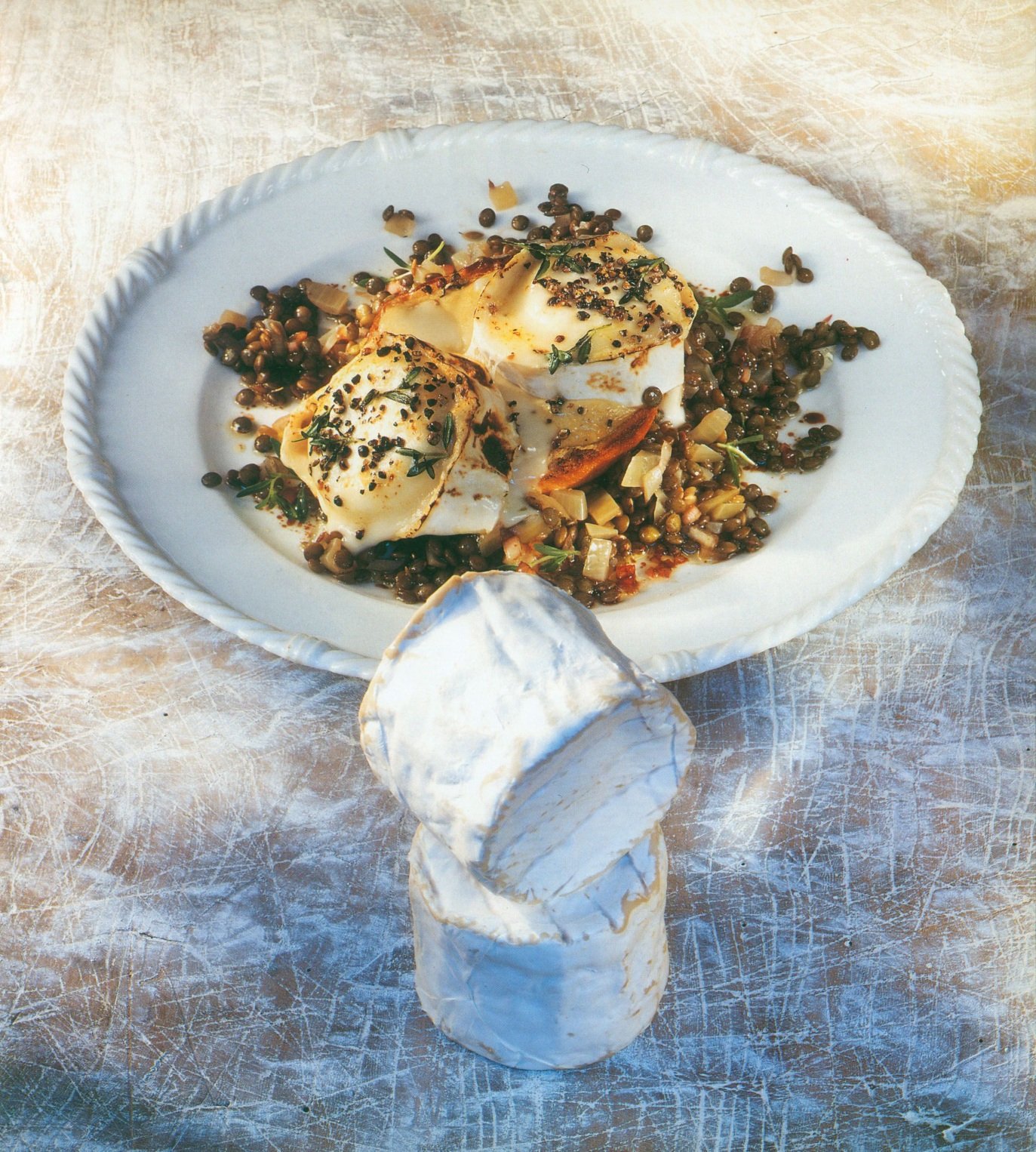Warm Lentil Salad with Pepper-grilled Goat’s Cheese & Anchovy Toasts from A Passion for Cheese by Paul Gayler