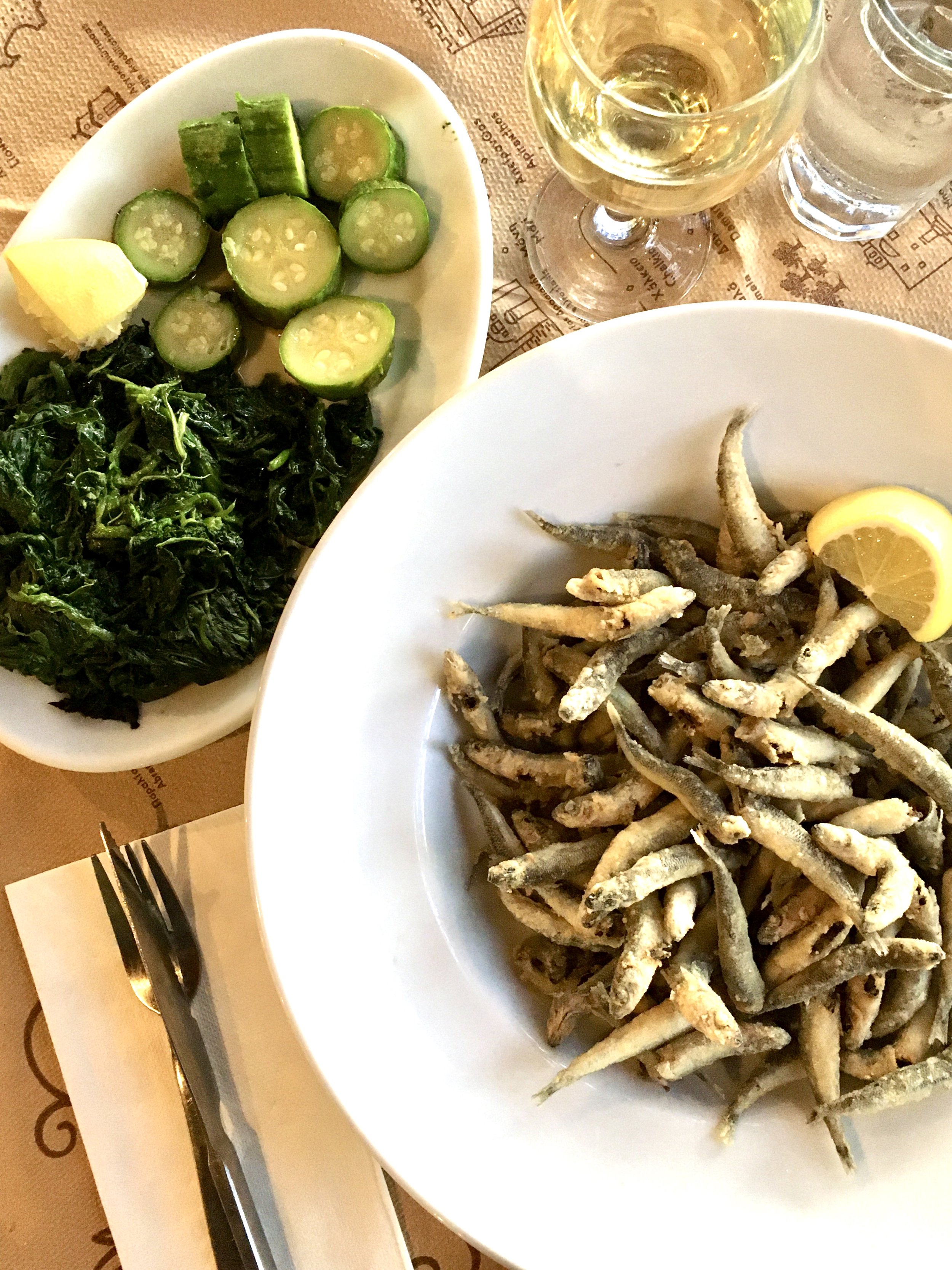 Fried sardines (atherina) in Plaka, Naxos.