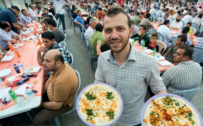 Hummus served at an event in Gaza from On The Hummus Route.
