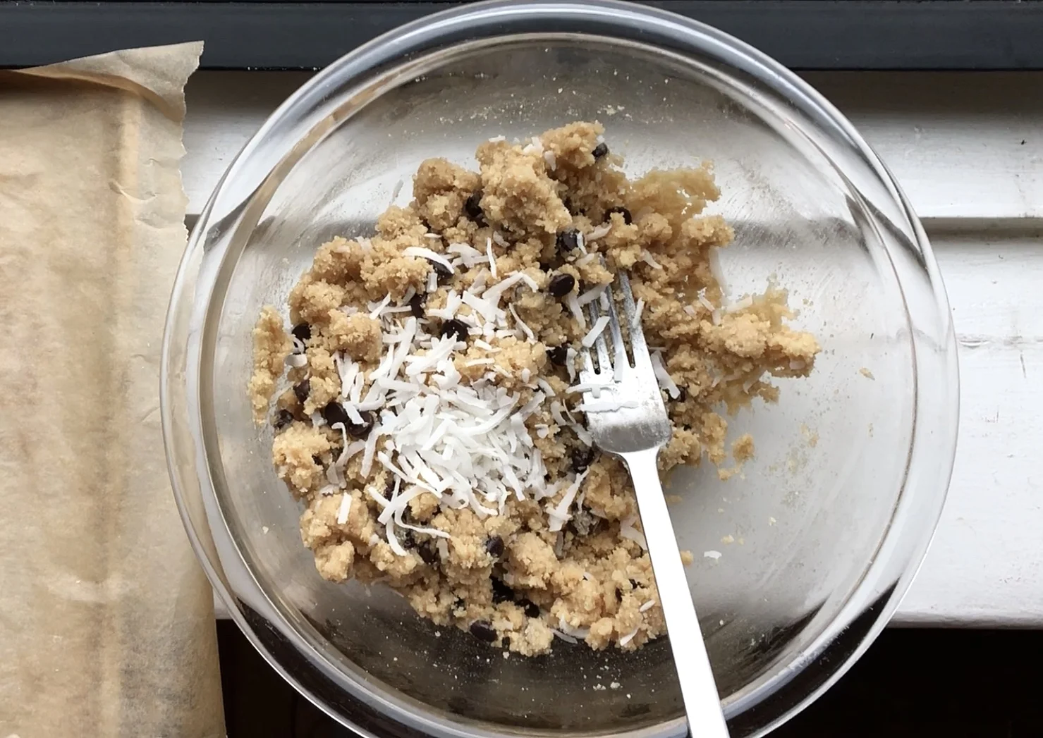 Added in the coconut shreds to half of the batter mix! 