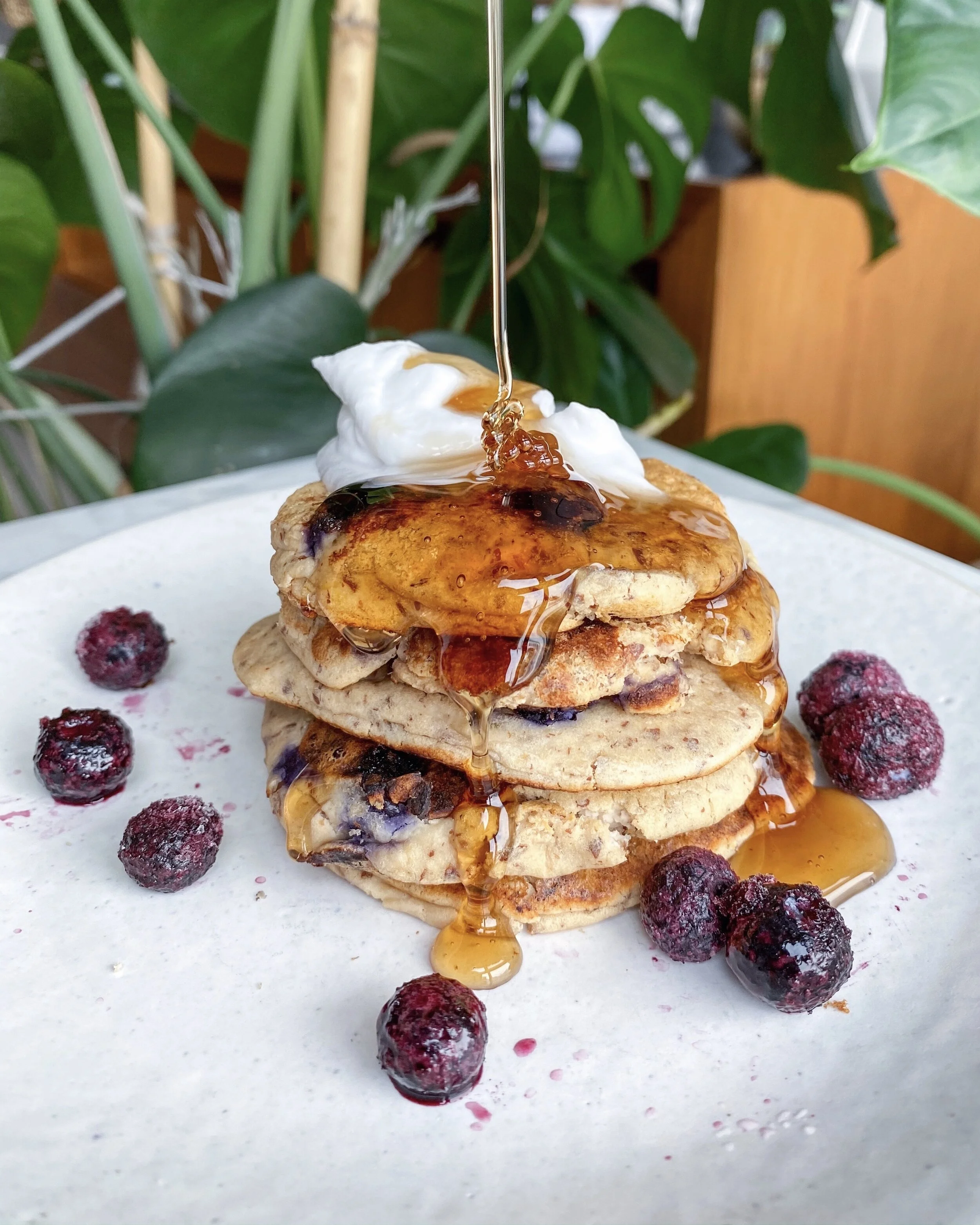 Blueberry Vegan Protein Pancakes