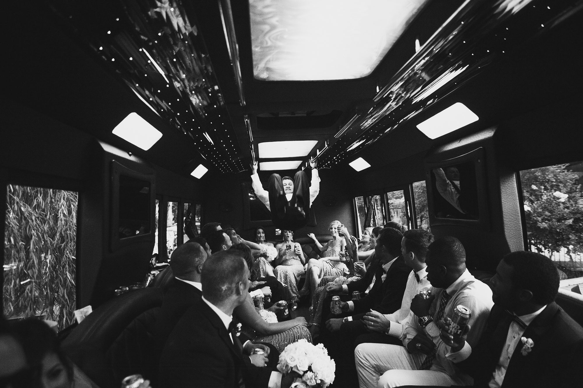 bridal party in a limo