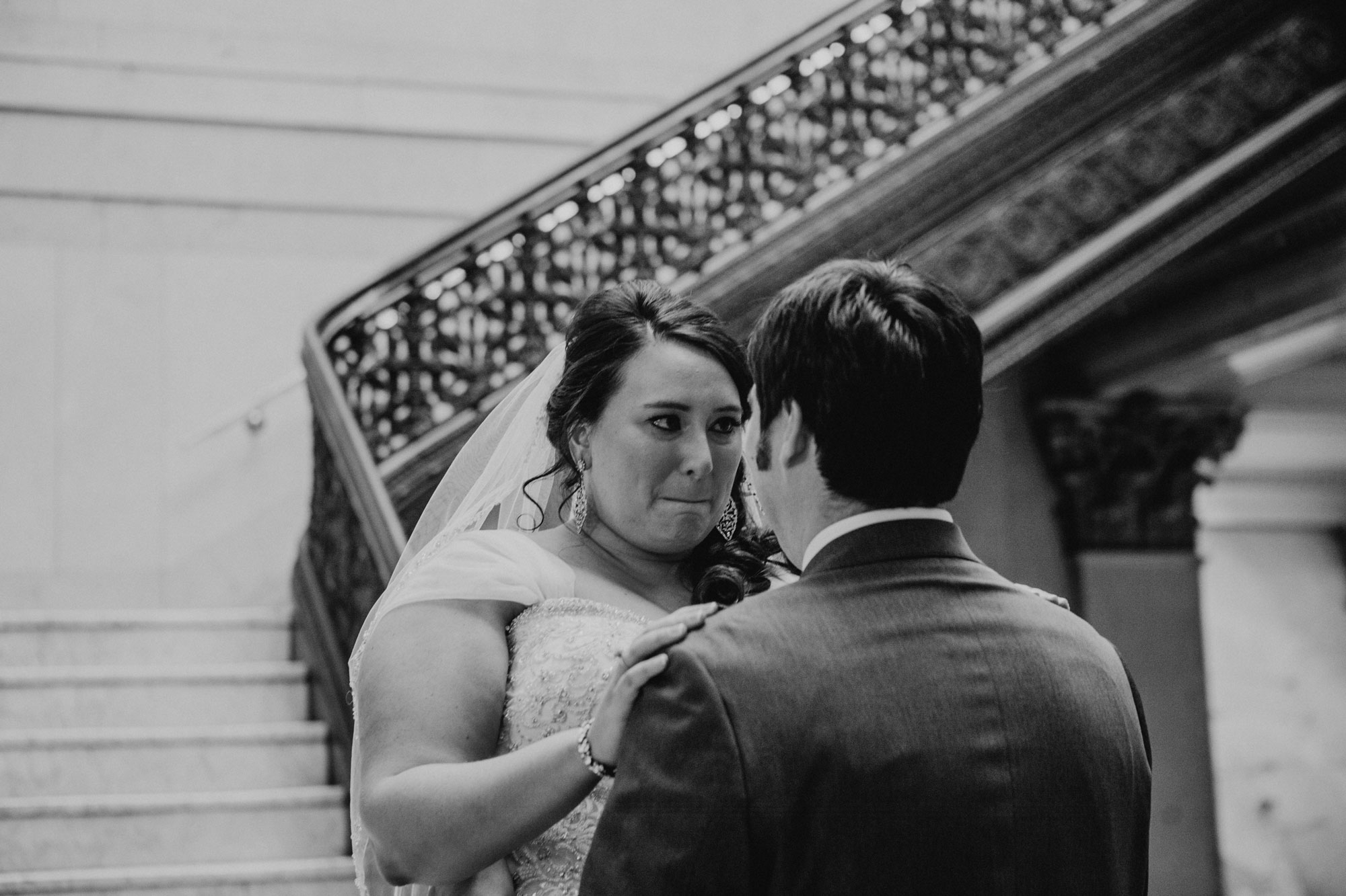 brides reaction to seeing the groom for the first time during their first look