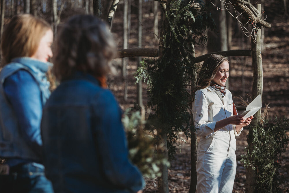 bride reading her vows at her elopement