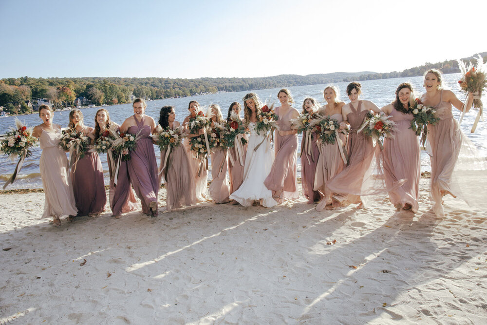 a portrait of the bridesmaids at the Lake Mohawk Country Club