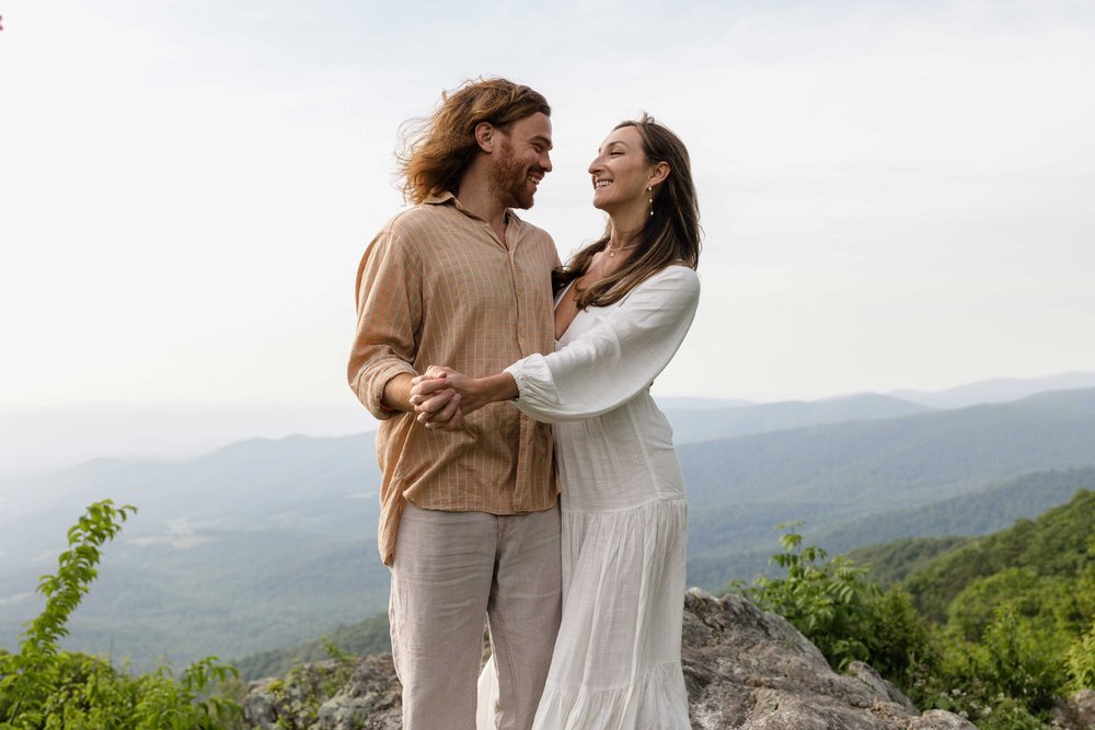 Couple  during an engagement session at Shenandoah National Park