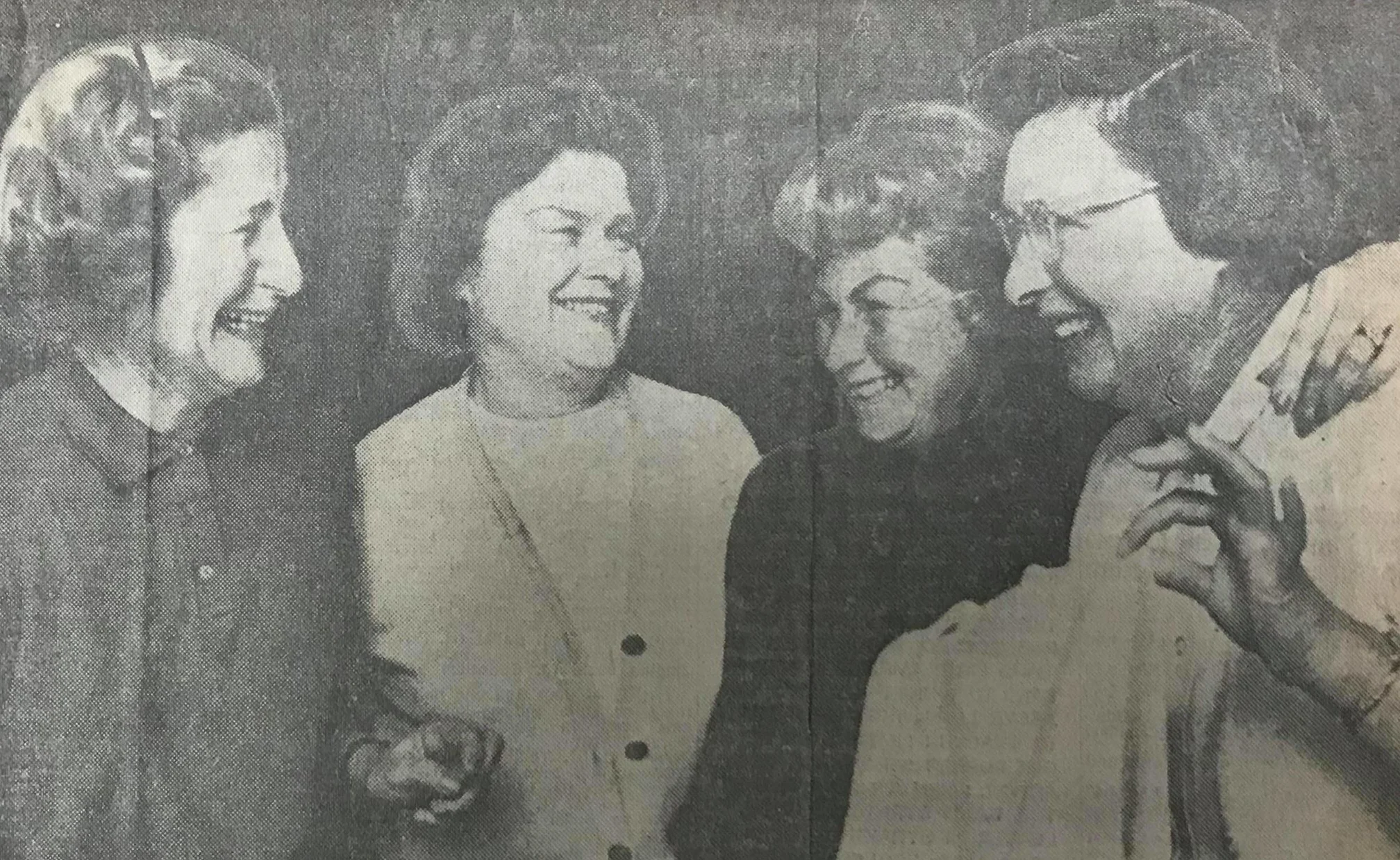Mrs. Zachary Bogert of Berkeley, president of the Pacific Women Golfers Association, at left; and Mrs. Jerry Barlett, association director, second from left; present awards to Mrs. Clinton Adams, second from right; and Alfaretta Skadden; after a PWGA eclectic tournament at Ancil Hoffman Park.