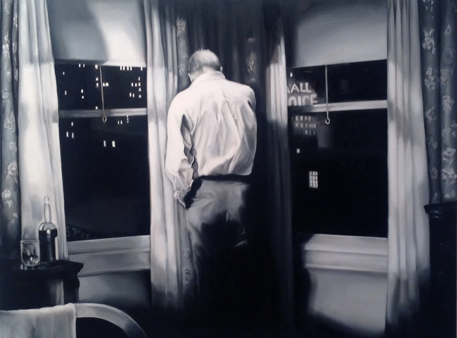 Suspended States: Rose Hotel (2014) Water based oil on gessoed panel 19 3/4" X 26" (framed) Collection: M. Ramirez & A. Besler - Newport, RI