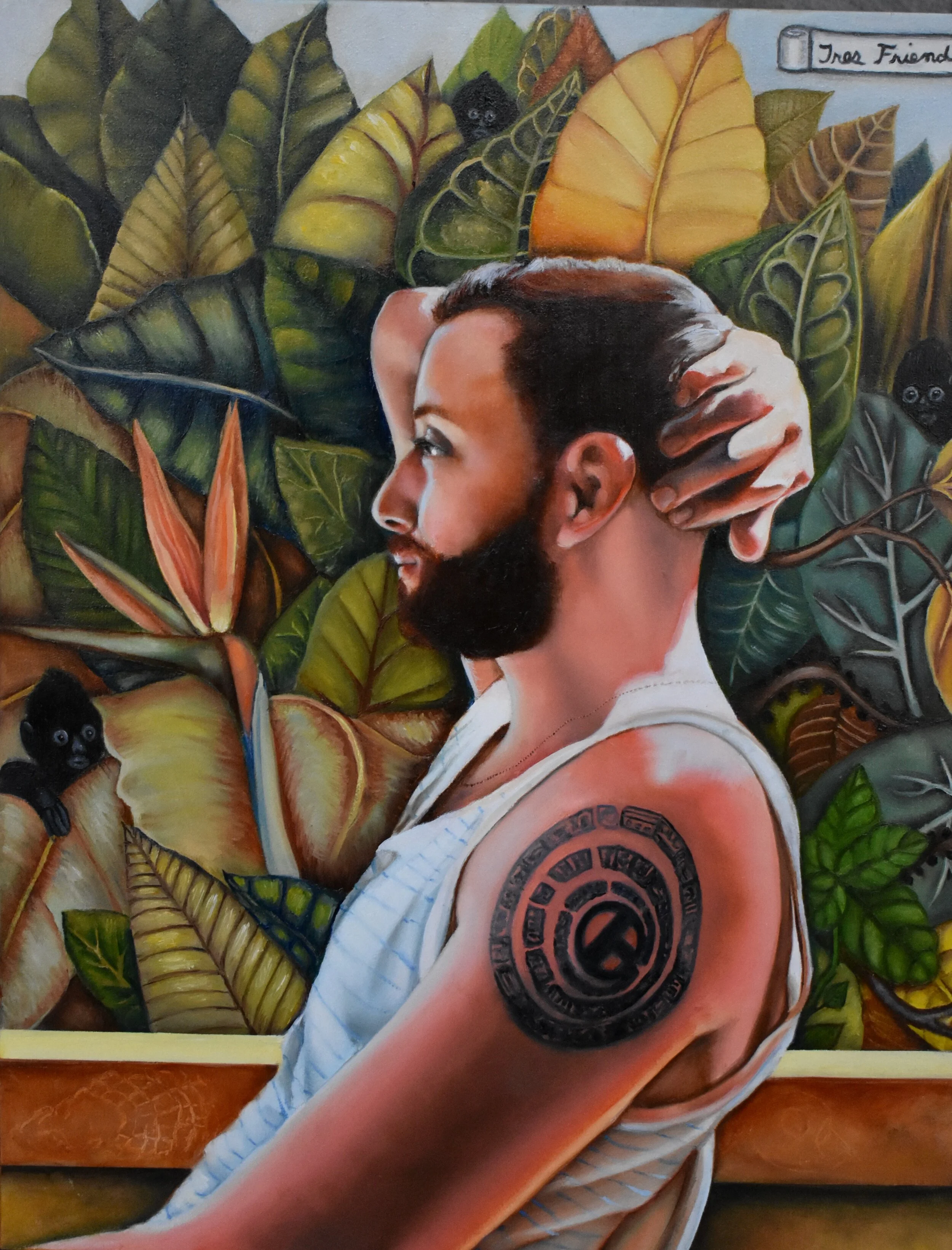   Jason in a Kahlo  (2019) Water based oil on panel 18” X 14”  